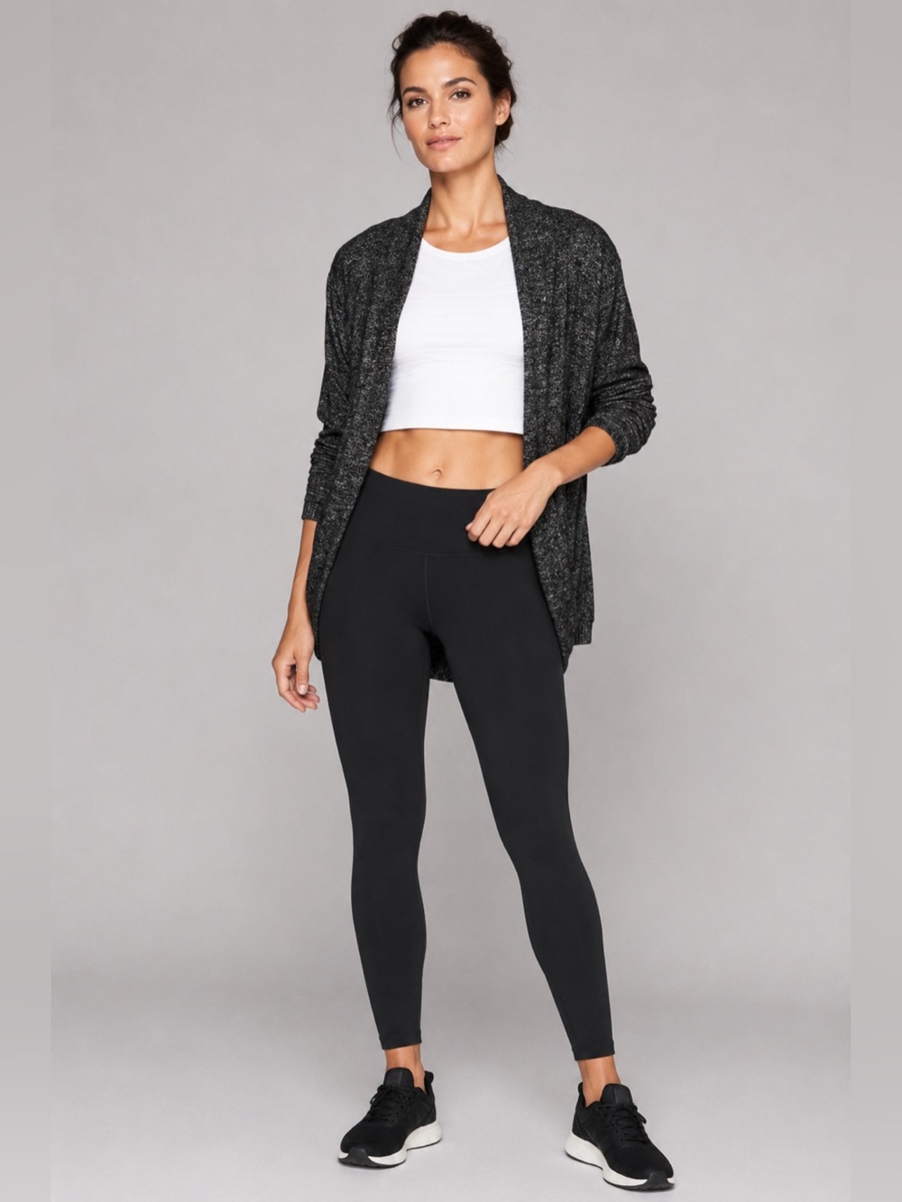 Athleta XS Gray Marled Open Front Cardigan Sweater